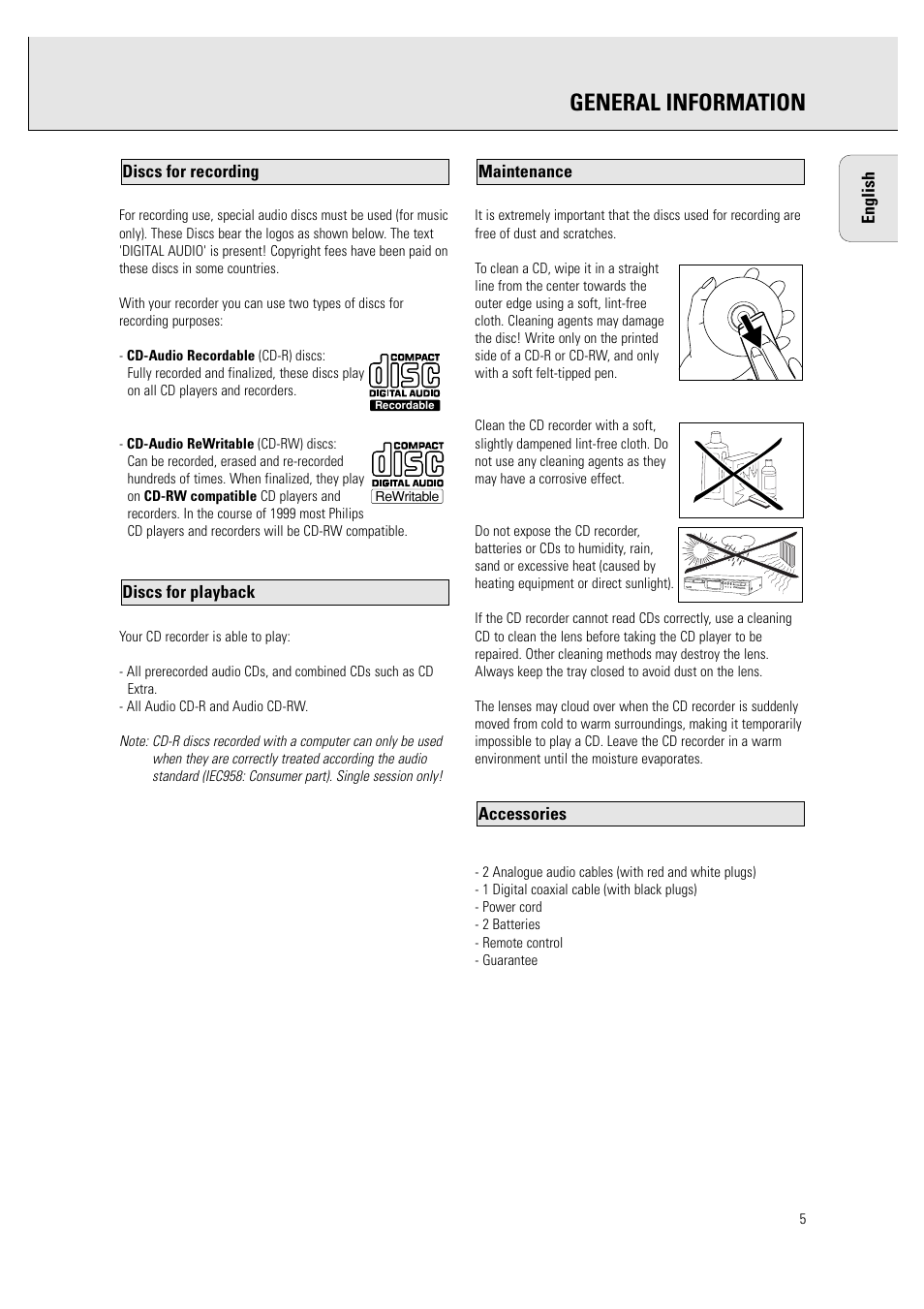 General information | Philips CDR760BK User Manual | Page 7 / 54