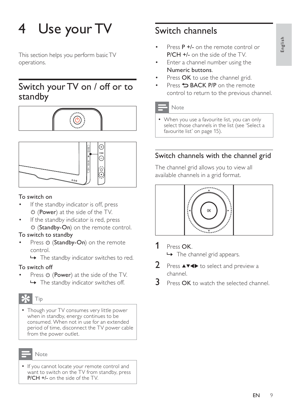 4 use your tv | Philips 32PFL3605-12 User Manual | Page 11 / 43