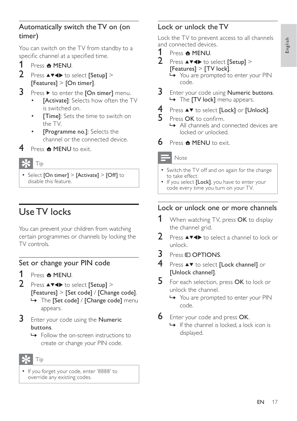 Use tv locks | Philips 32PFL3605-12 User Manual | Page 19 / 43