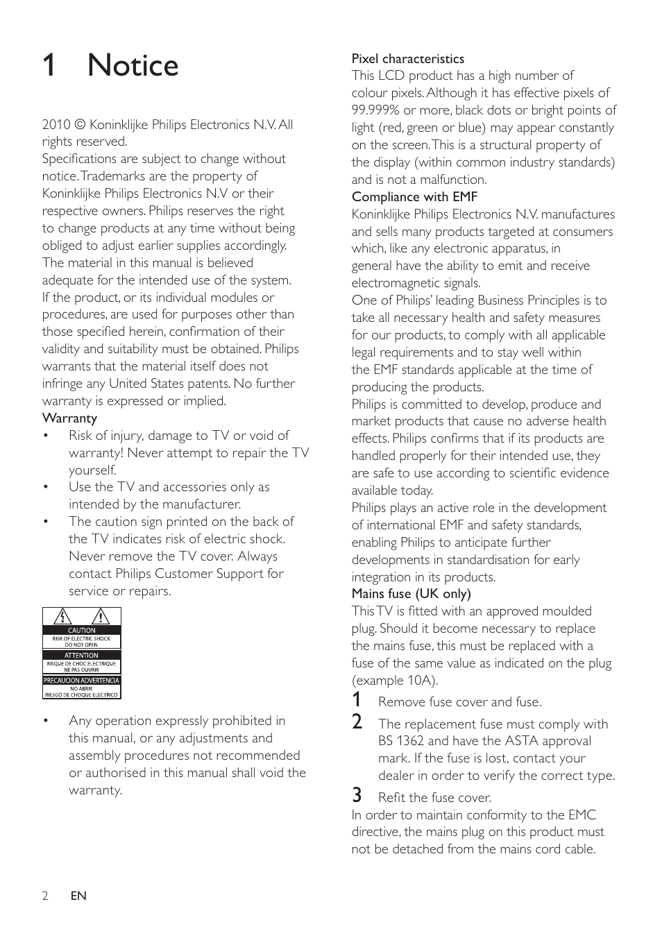 1 notice | Philips 32PFL3605-12 User Manual | Page 4 / 43