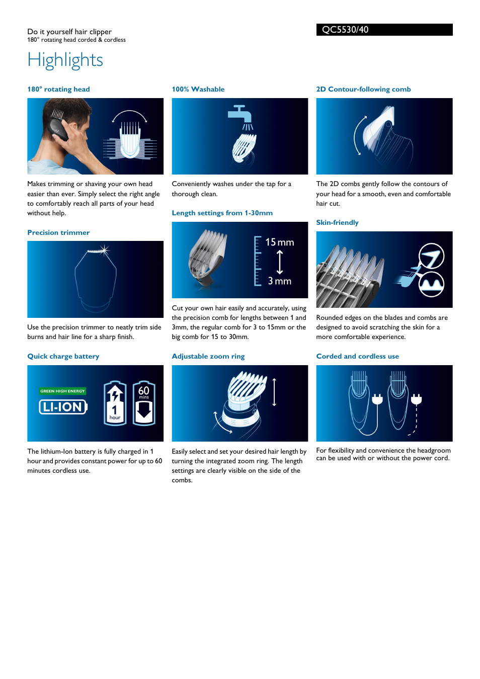 Highlights | Philips QC5530-40 User Manual | Page 2 / 3