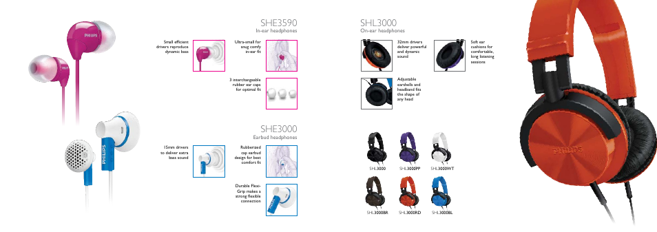 She3590, She3000, Shl3000 | Philips SHQ3207-28 User Manual | Page 19 / 31