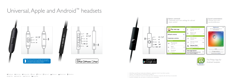 Universal, apple and android, Headsets | Philips SHQ3207-28 User Manual | Page 24 / 31