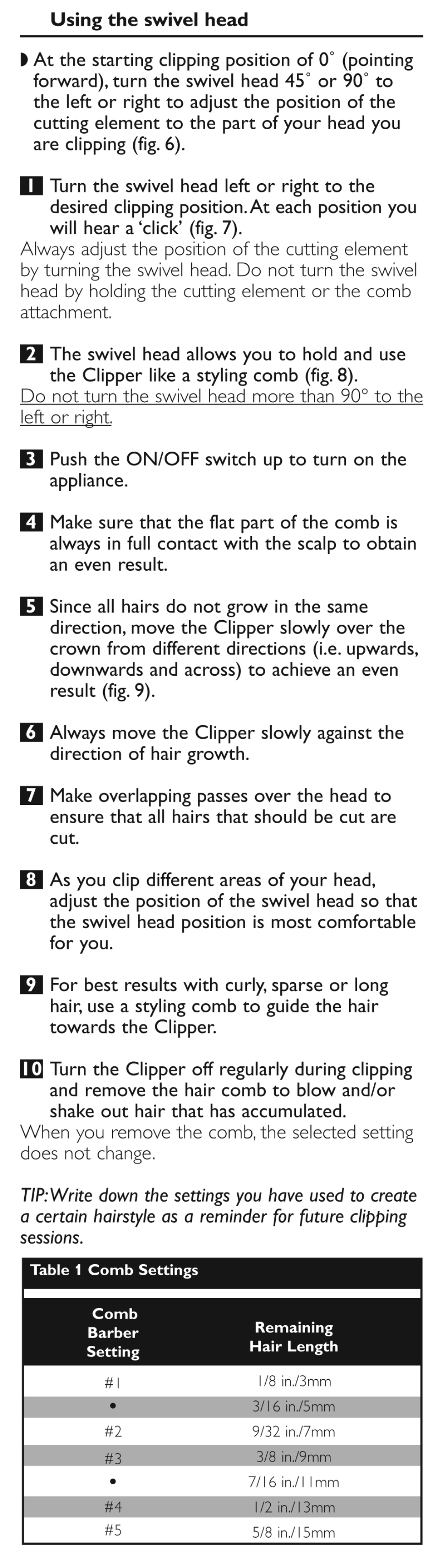 Using the swivel head | Philips QC5510-65 User Manual | Page 5 / 8