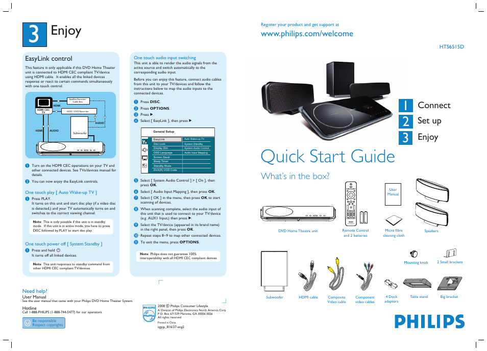 Philips HTS6515D-37B User Manual | 2 pages