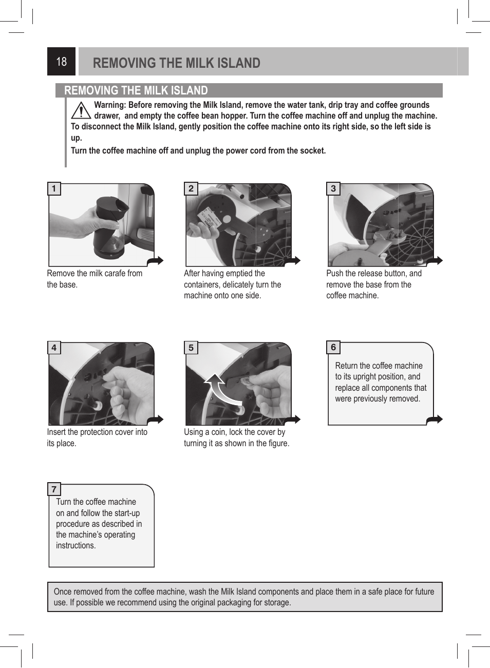 Removing the milk island | Philips 21000972 User Manual | Page 18 / 84