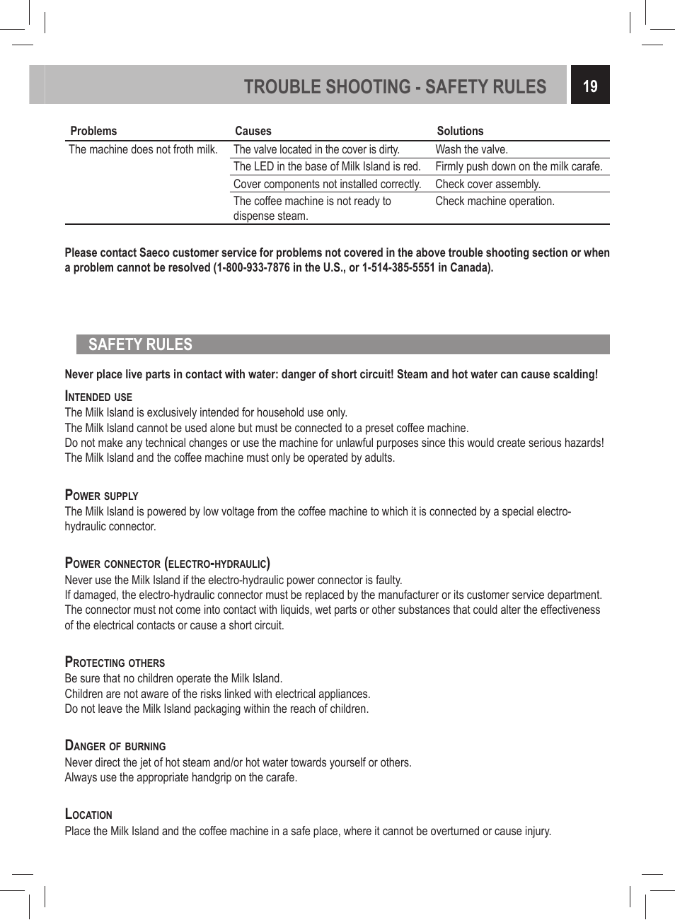 Trouble shooting - safety rules, Safety rules | Philips 21000972 User Manual | Page 19 / 84
