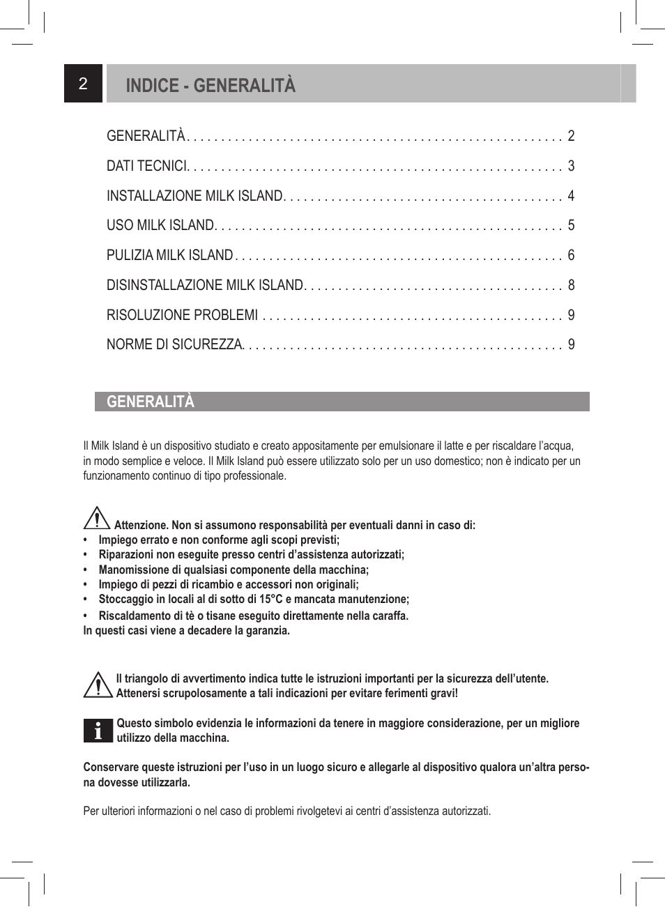 Indice - generalità | Philips 21000972 User Manual | Page 2 / 84