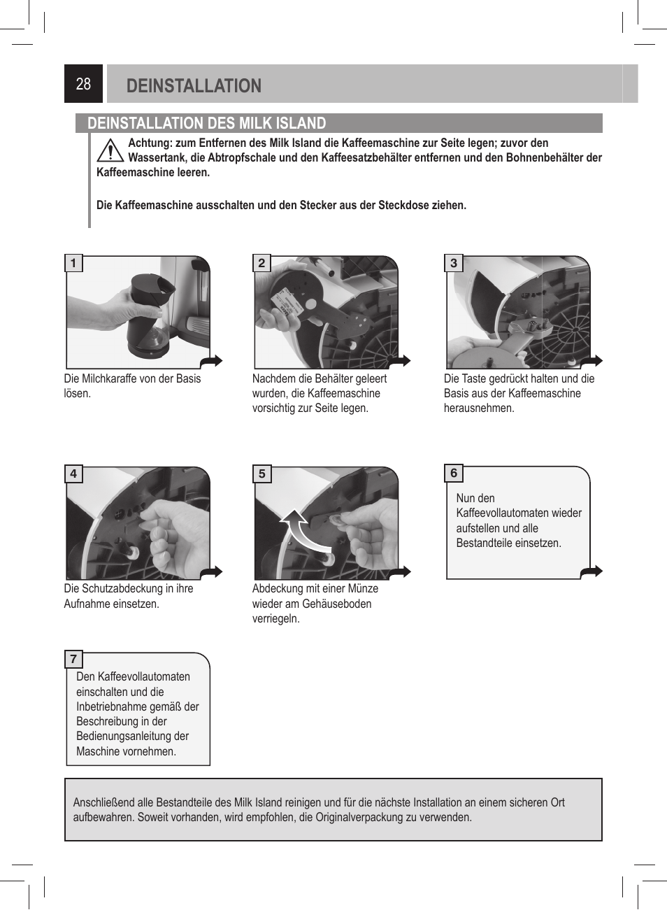 Deinstallation, Deinstallation des milk island | Philips 21000972 User Manual | Page 28 / 84
