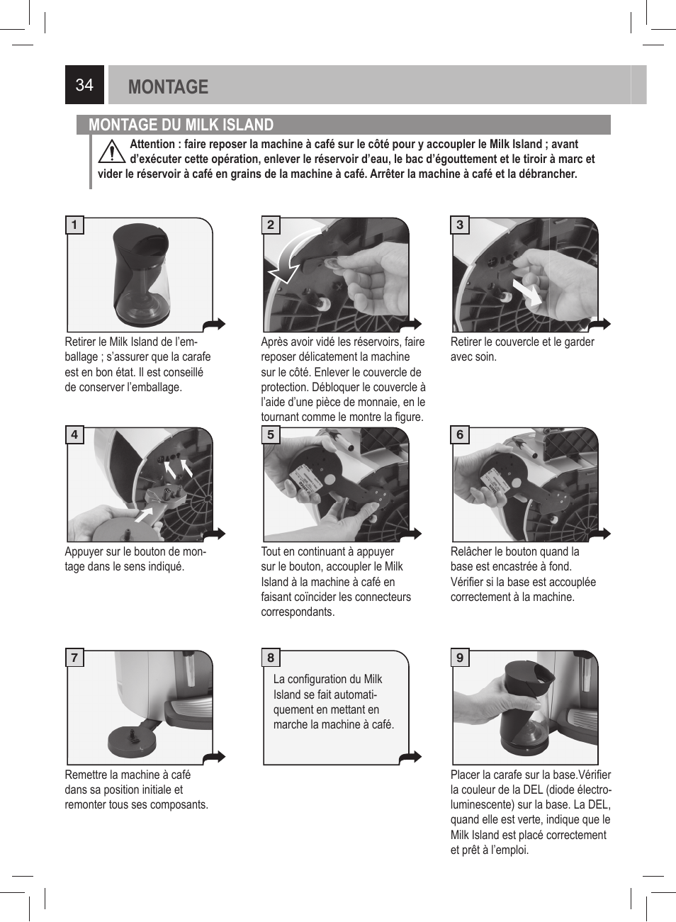 Montage, Montage du milk island | Philips 21000972 User Manual | Page 34 / 84