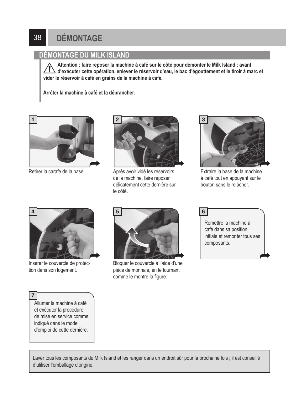 Démontage, Démontage du milk island | Philips 21000972 User Manual | Page 38 / 84