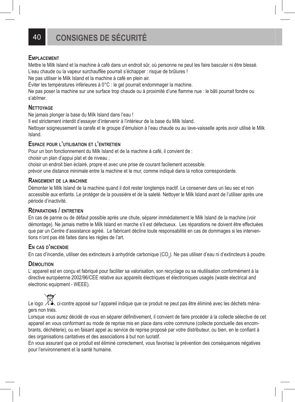 Consignes de sécurité | Philips 21000972 User Manual | Page 40 / 84