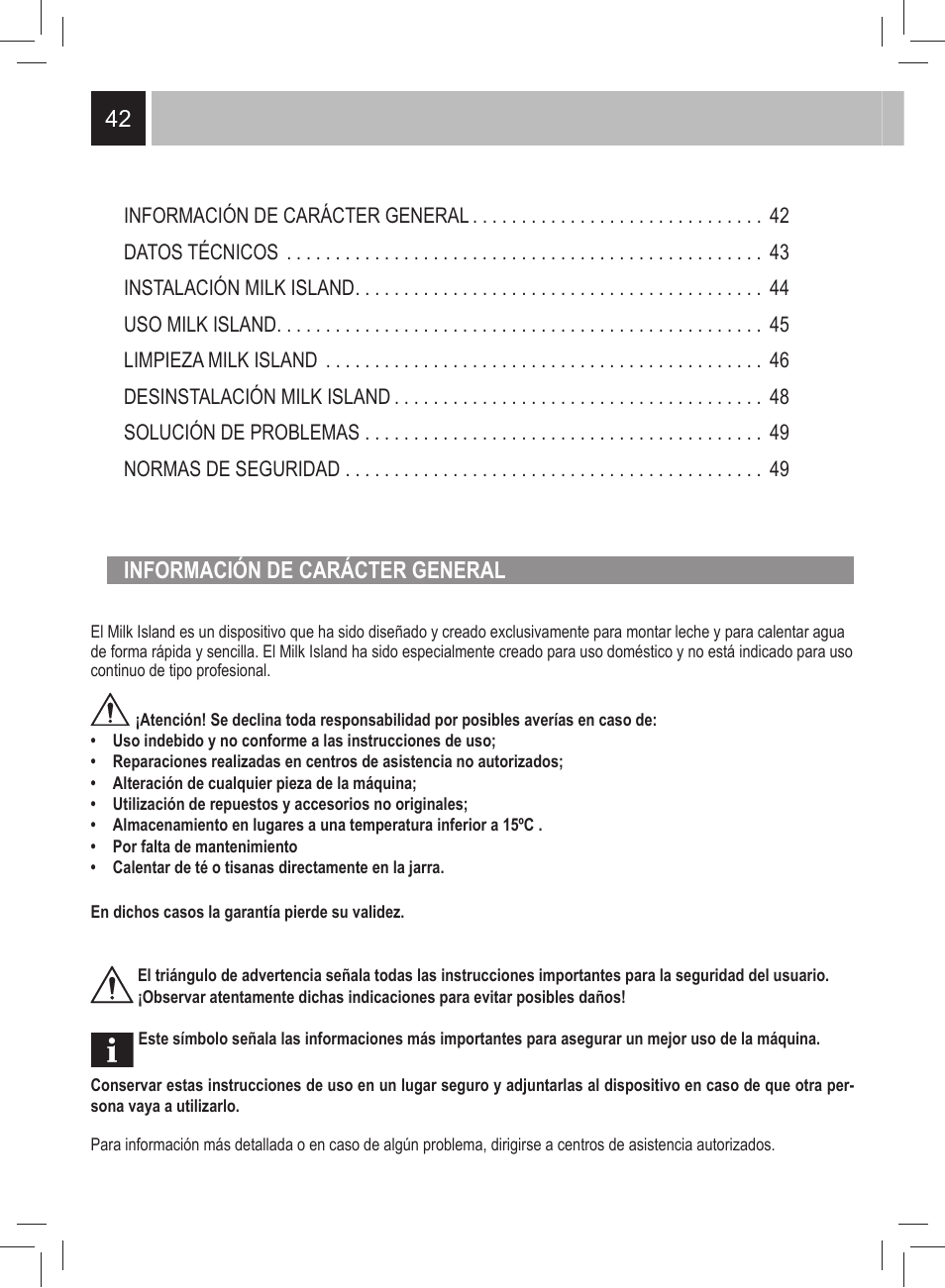 42 información de carácter general | Philips 21000972 User Manual | Page 42 / 84
