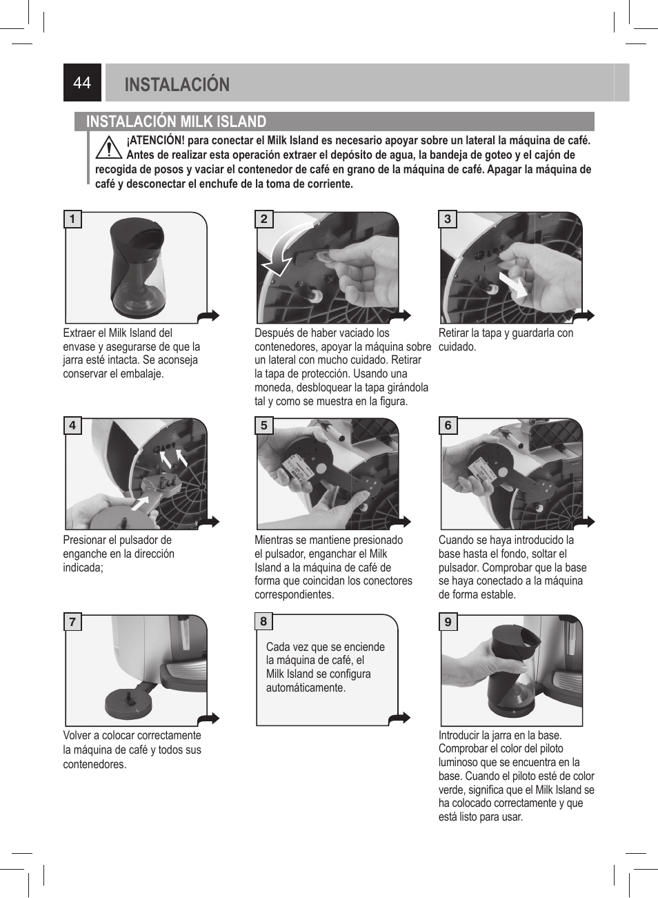 Instalación, Instalación milk island | Philips 21000972 User Manual | Page 44 / 84