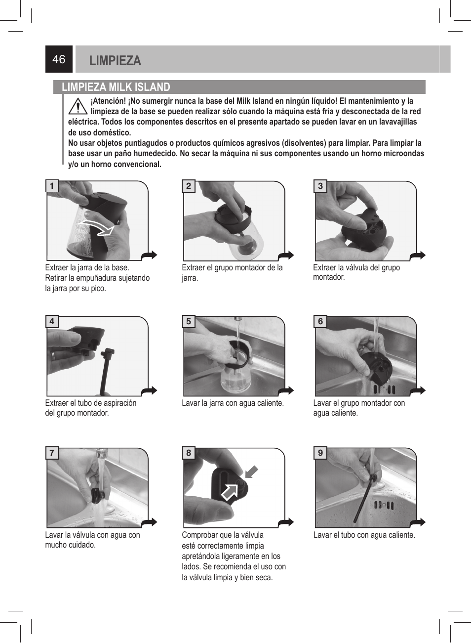 Limpieza, Limpieza milk island | Philips 21000972 User Manual | Page 46 / 84