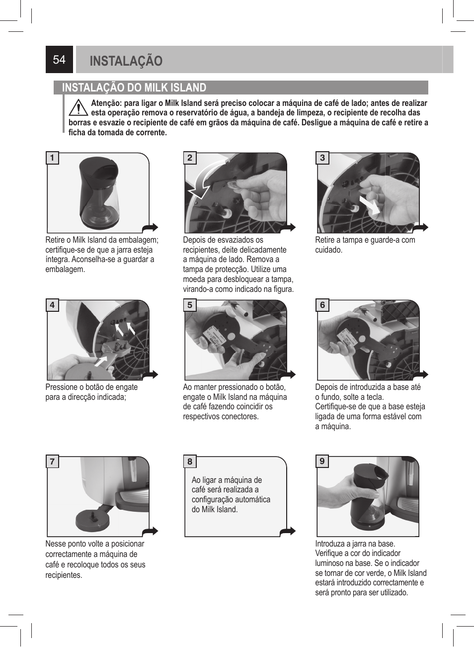 Instalação, Instalação do milk island | Philips 21000972 User Manual | Page 54 / 84