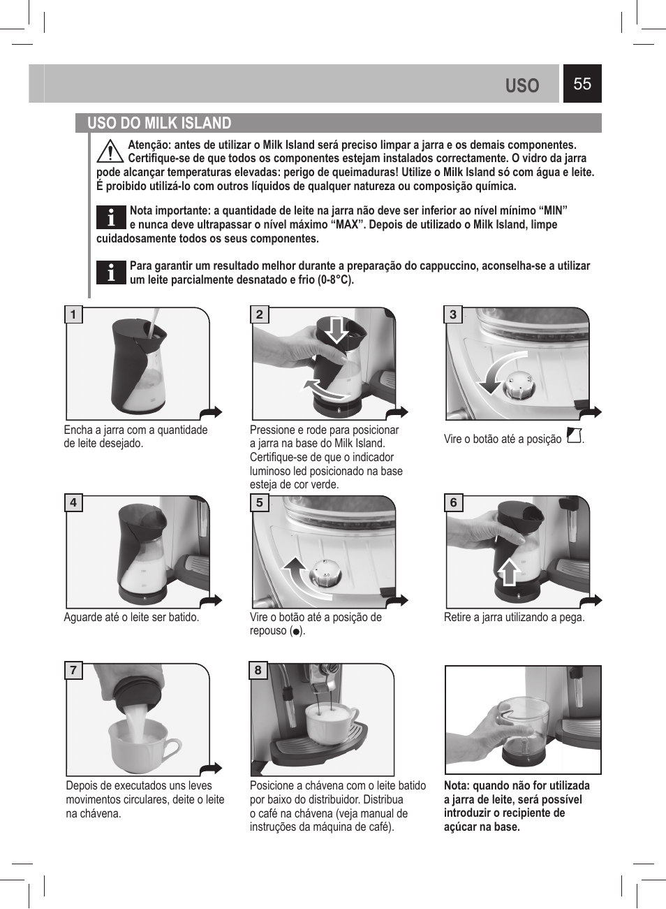 55 uso do milk island | Philips 21000972 User Manual | Page 55 / 84