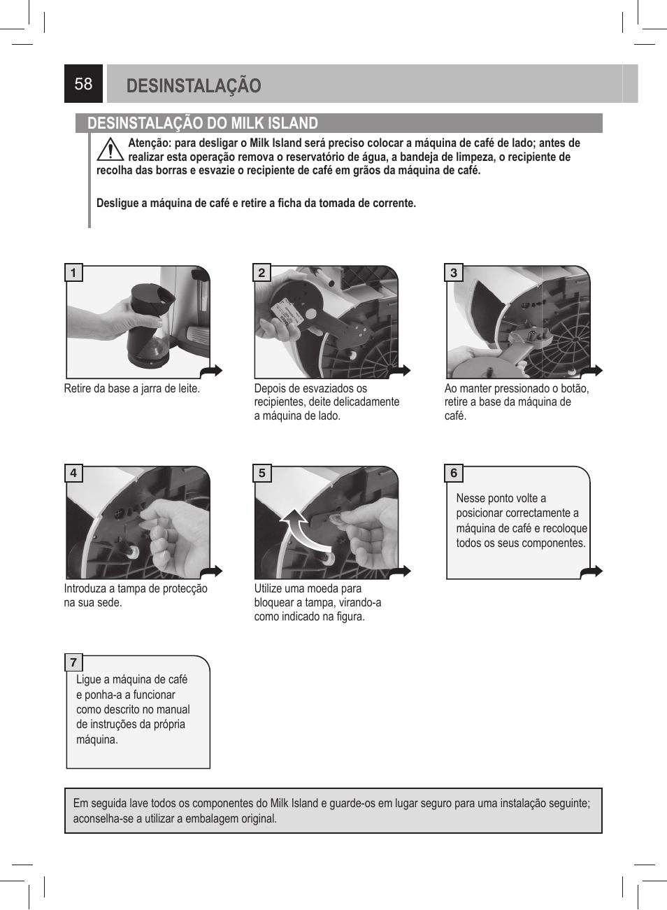 Desinstalação, Desinstalação do milk island | Philips 21000972 User Manual | Page 58 / 84
