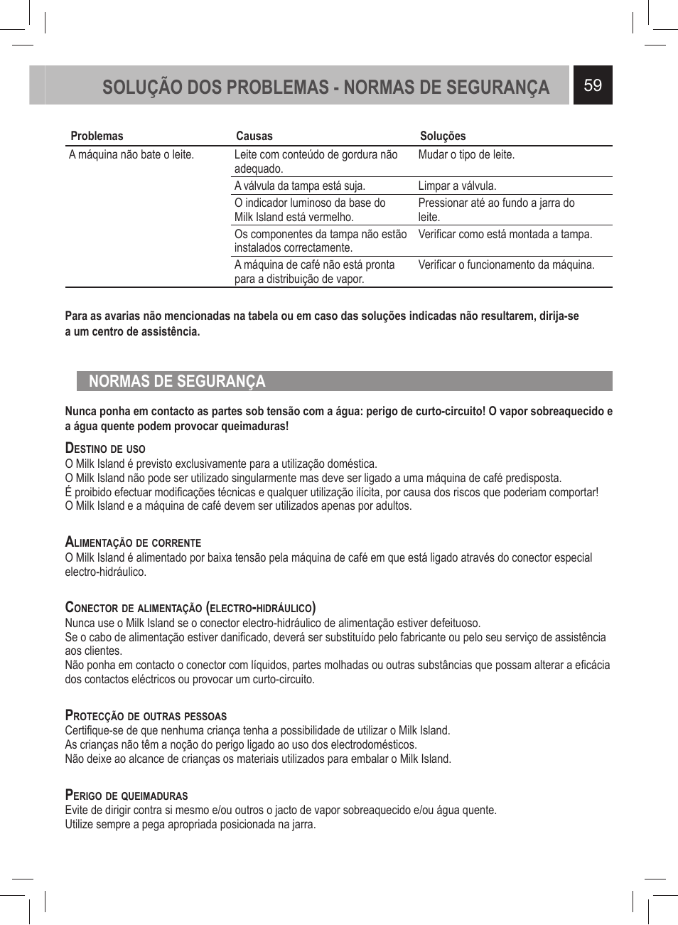 Solução dos problemas - normas de segurança, Normas de segurança | Philips 21000972 User Manual | Page 59 / 84