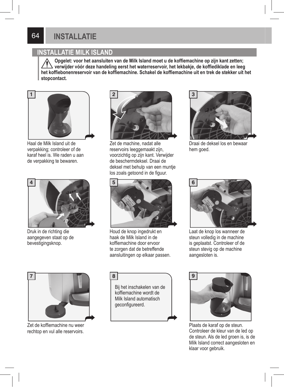 Installatie, Installatie milk island | Philips 21000972 User Manual | Page 64 / 84