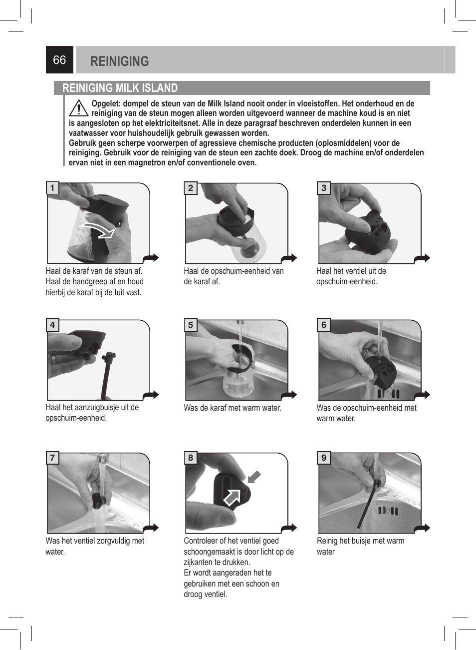 Reiniging, Reiniging milk island | Philips 21000972 User Manual | Page 66 / 84