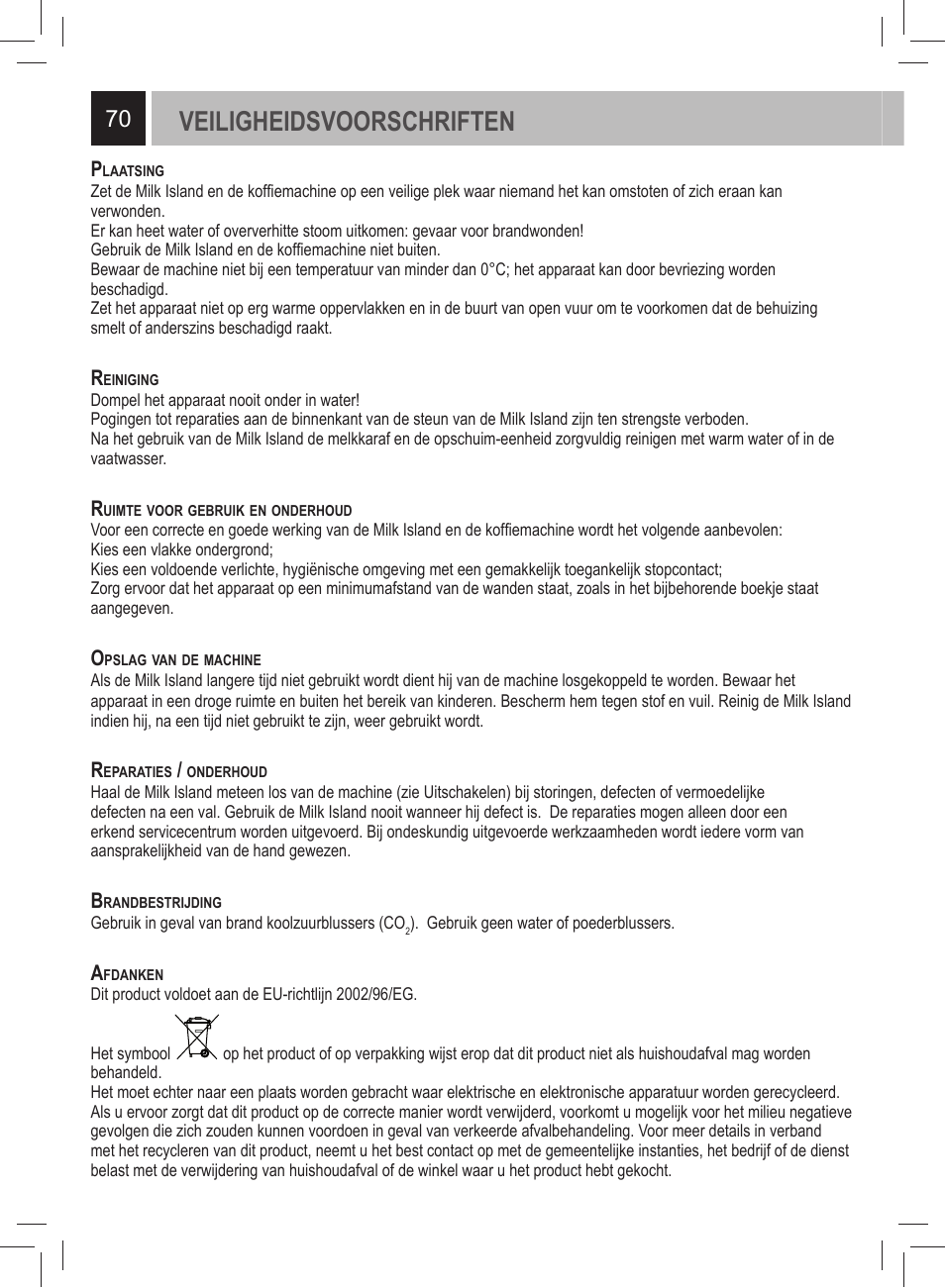 Veiligheidsvoorschriften | Philips 21000972 User Manual | Page 70 / 84