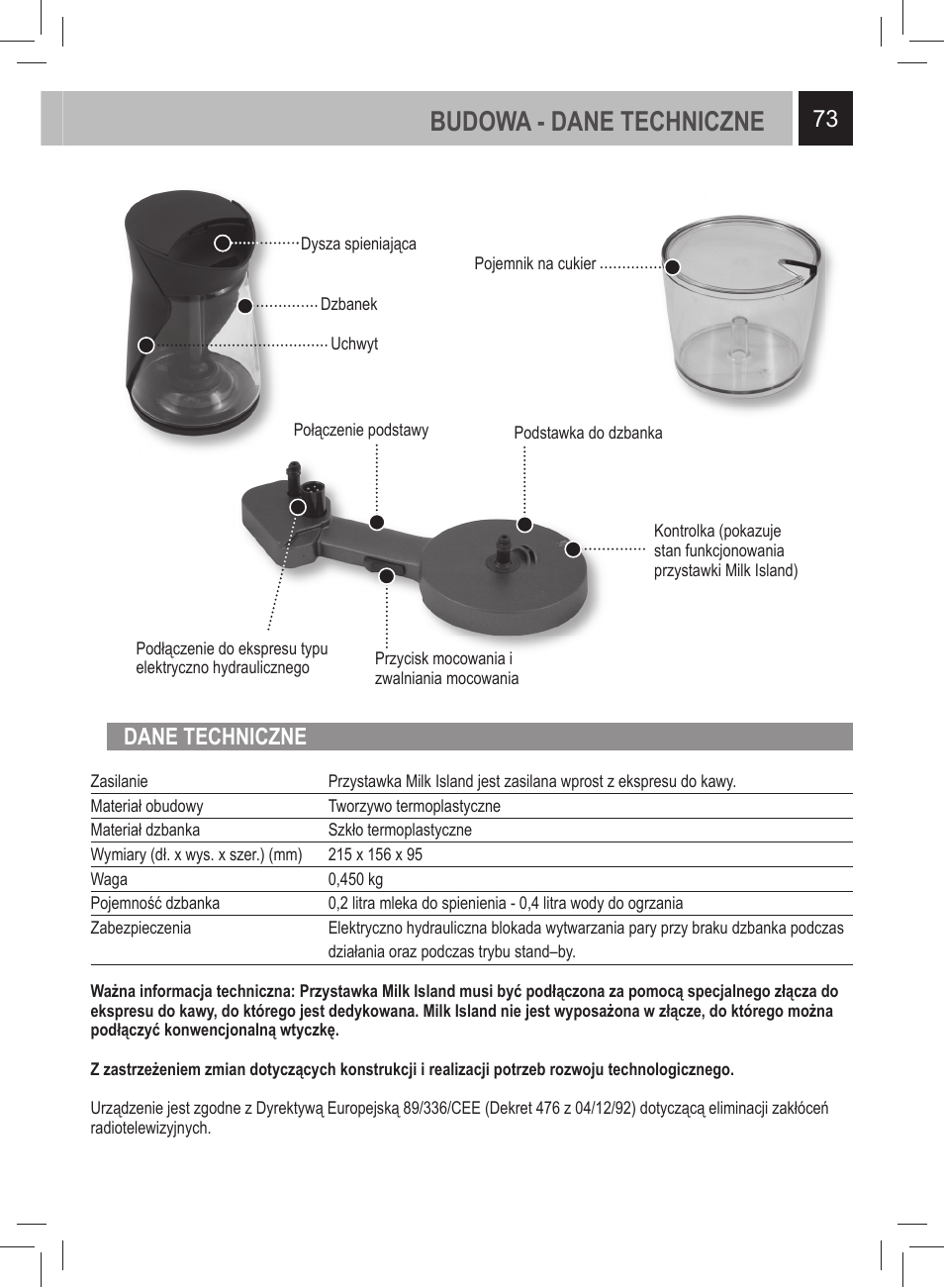 Budowa - dane techniczne, Dane techniczne | Philips 21000972 User Manual | Page 73 / 84