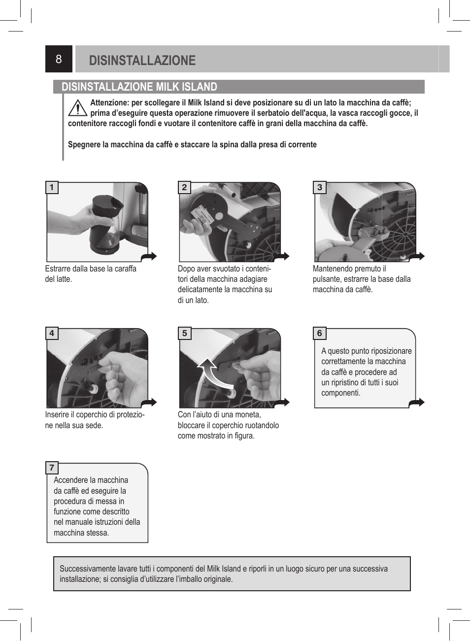 Disinstallazione, Disinstallazione milk island | Philips 21000972 User Manual | Page 8 / 84