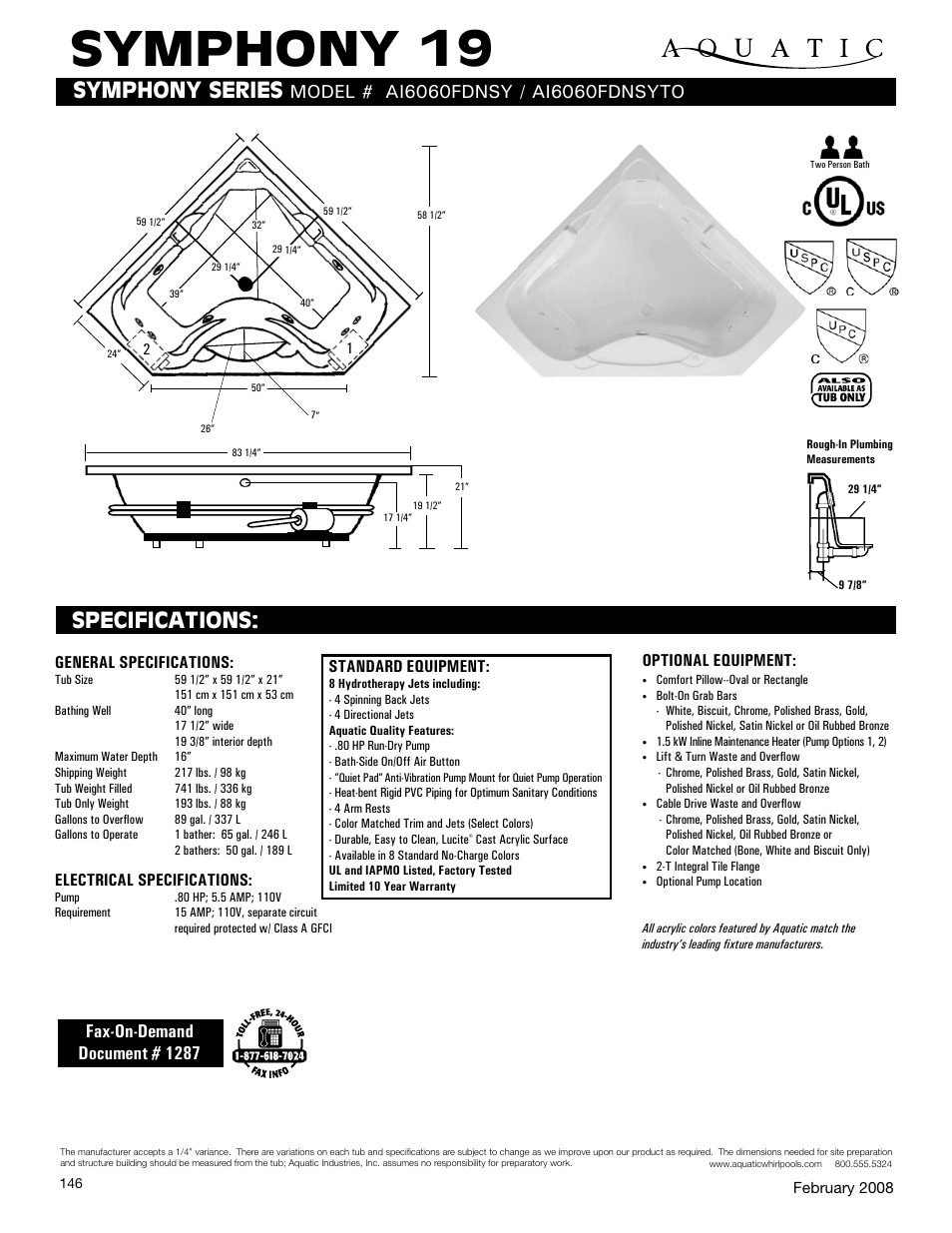 Aquatic AI6060FDNSYTO User Manual | 1 page