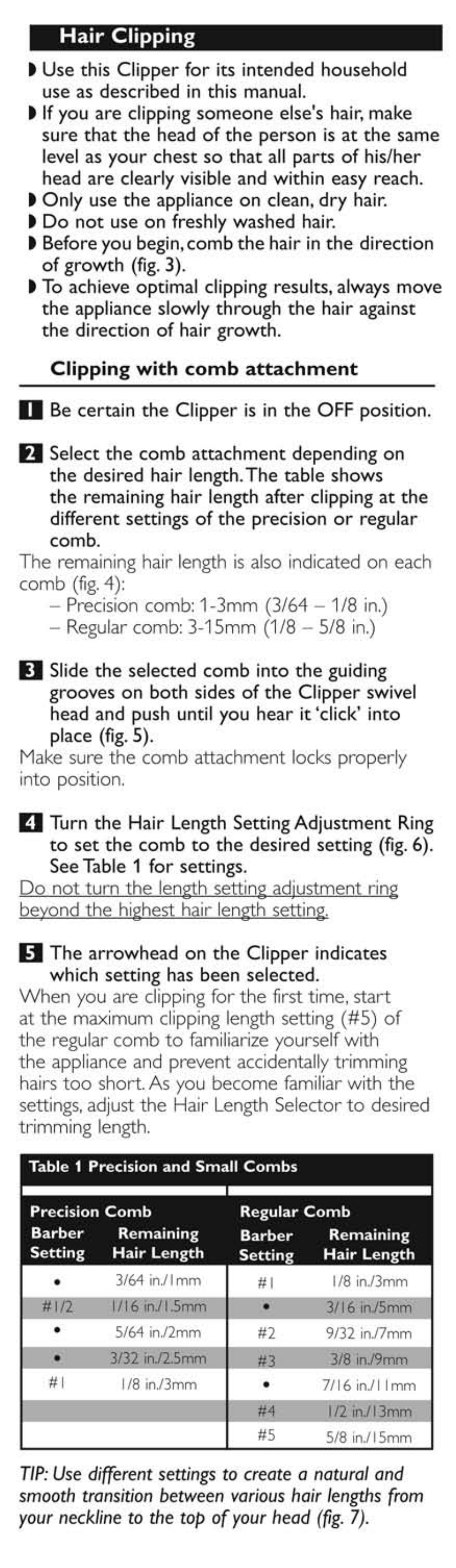 Clipping with comb attachment | Philips QC5550-40 User Manual | Page 6 / 13