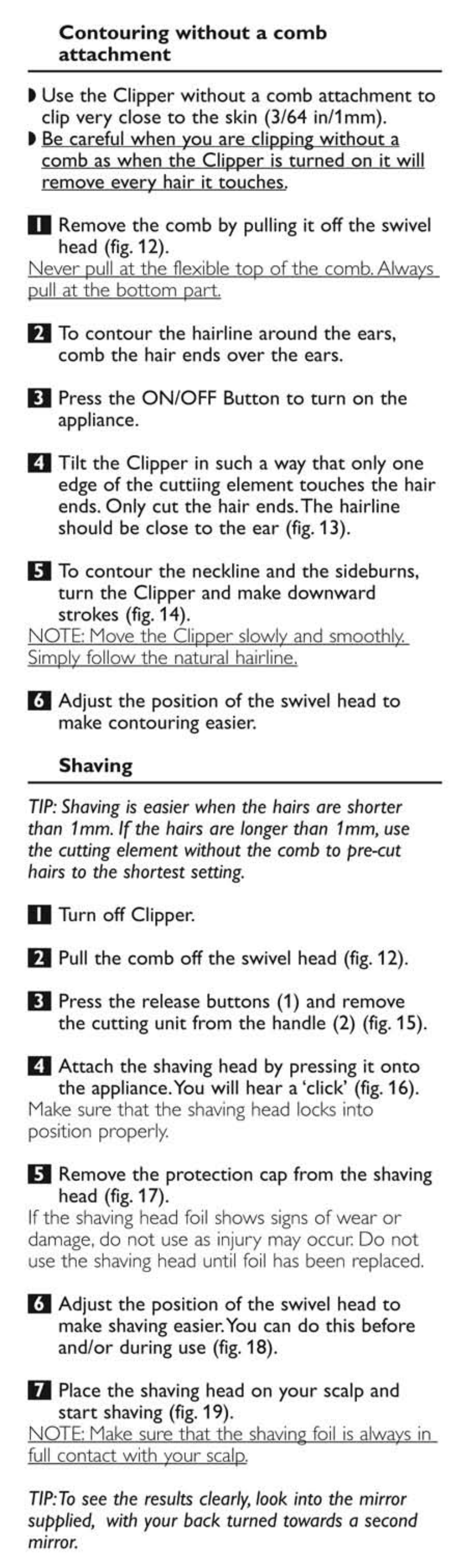 Contouring without a comb attachment, Shaving | Philips QC5550-40 User Manual | Page 9 / 13