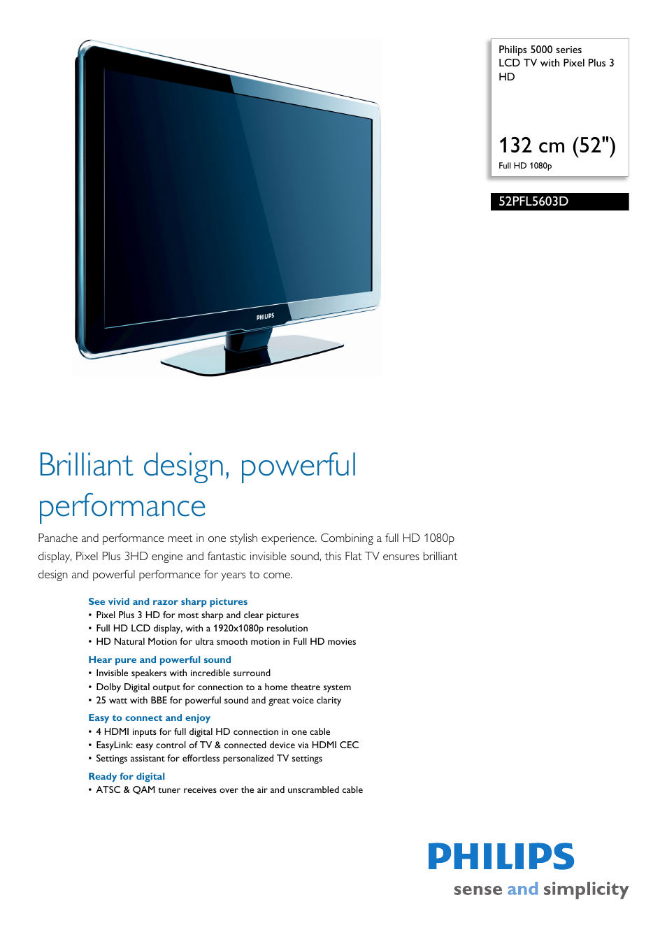Philips 52PFL5603D-F7 User Manual | 3 pages