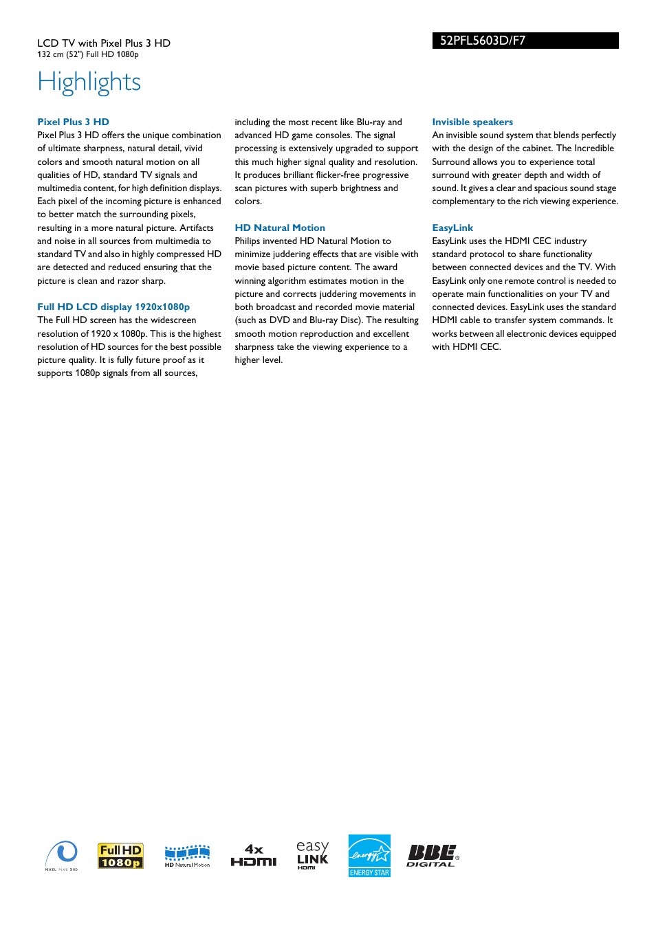 Highlights | Philips 52PFL5603D-F7 User Manual | Page 2 / 3