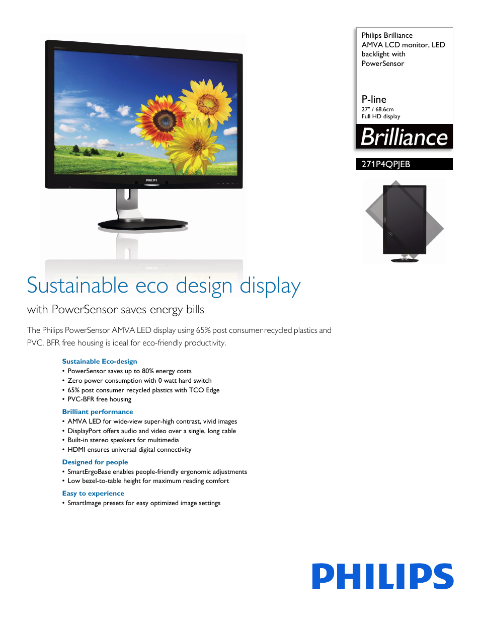 Philips 271P4QPJEB-27 User Manual | 3 pages