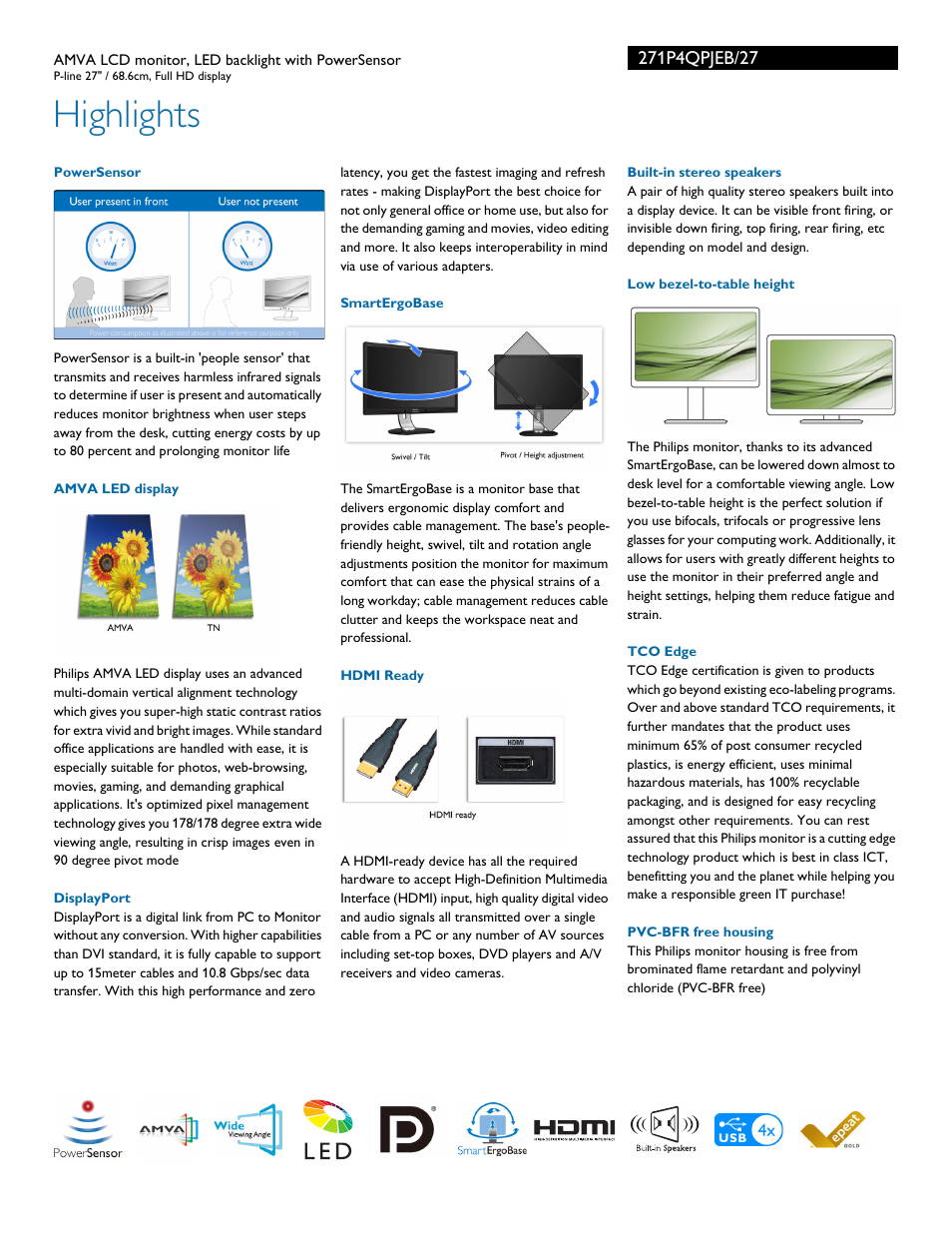 Highlights | Philips 271P4QPJEB-27 User Manual | Page 2 / 3