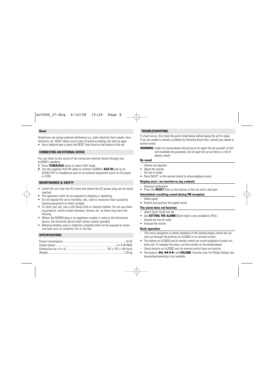 Philips AJ300D-37B User Manual | Page 8 / 9