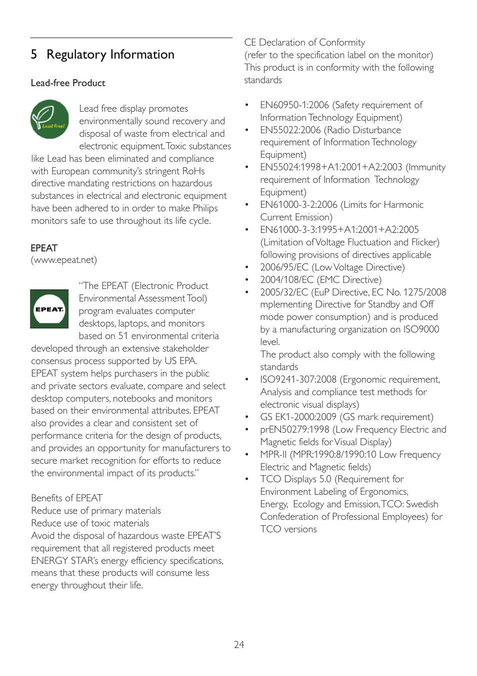 5 regulatory information | Philips 232E2SB-27 User Manual | Page 26 / 51