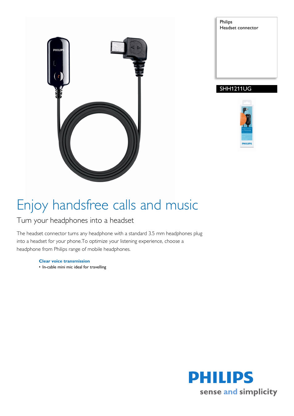 Philips SHH1211UG-00 User Manual | 2 pages