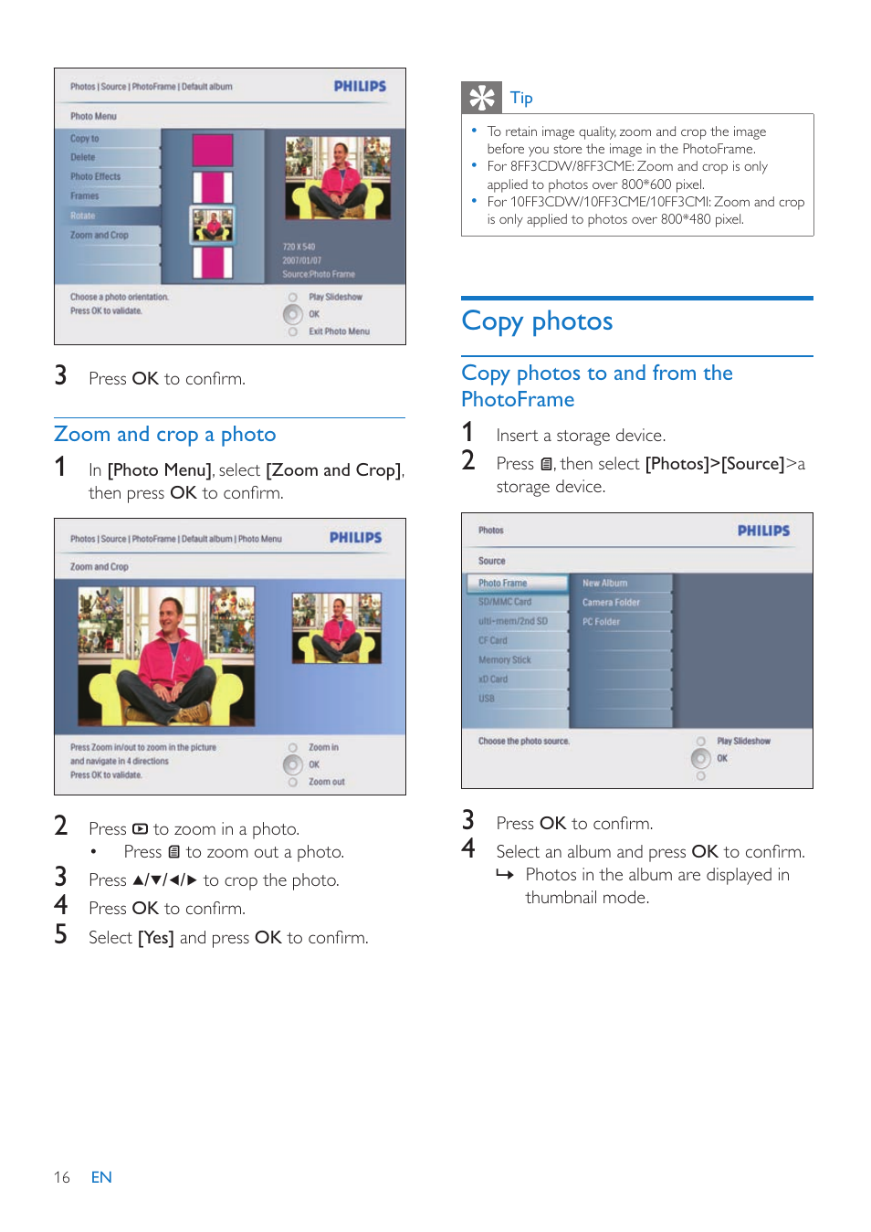 Copy photos | Philips 10FF3CMI-37 User Manual | Page 15 / 34