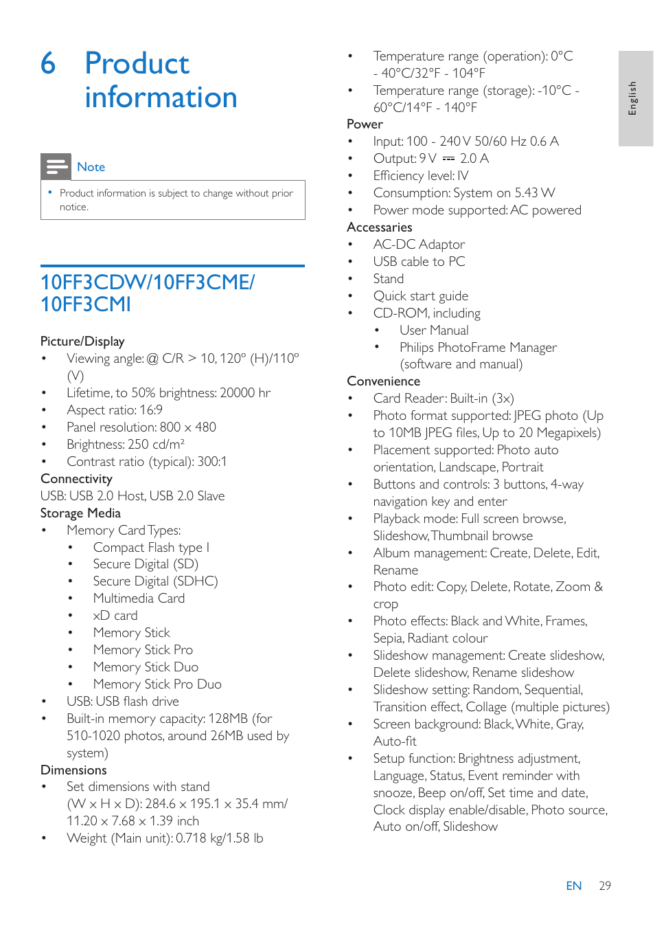 6 product information | Philips 10FF3CMI-37 User Manual | Page 28 / 34