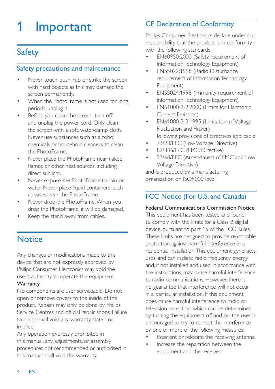 1 important, Safety, Notice | Philips 10FF3CMI-37 User Manual | Page 3 / 34