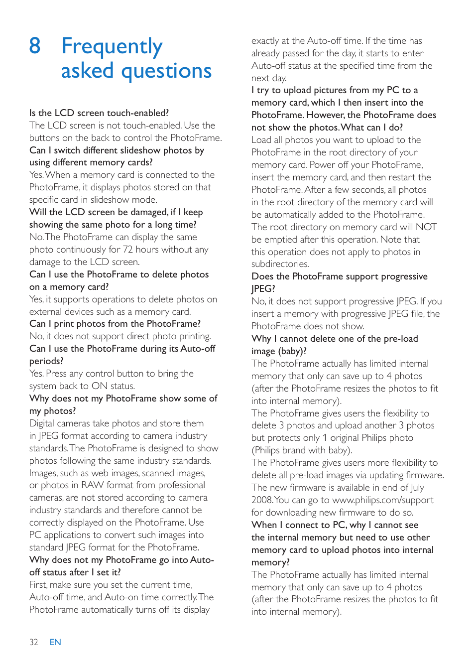 8 frequently asked questions | Philips 10FF3CMI-37 User Manual | Page 31 / 34