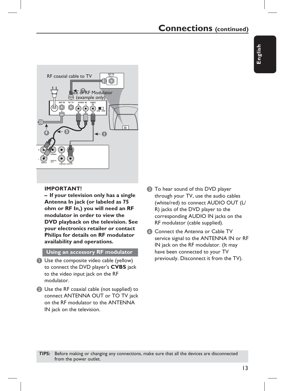 Connections, Continued) | Philips DVP1013-F7E User Manual | Page 13 / 42