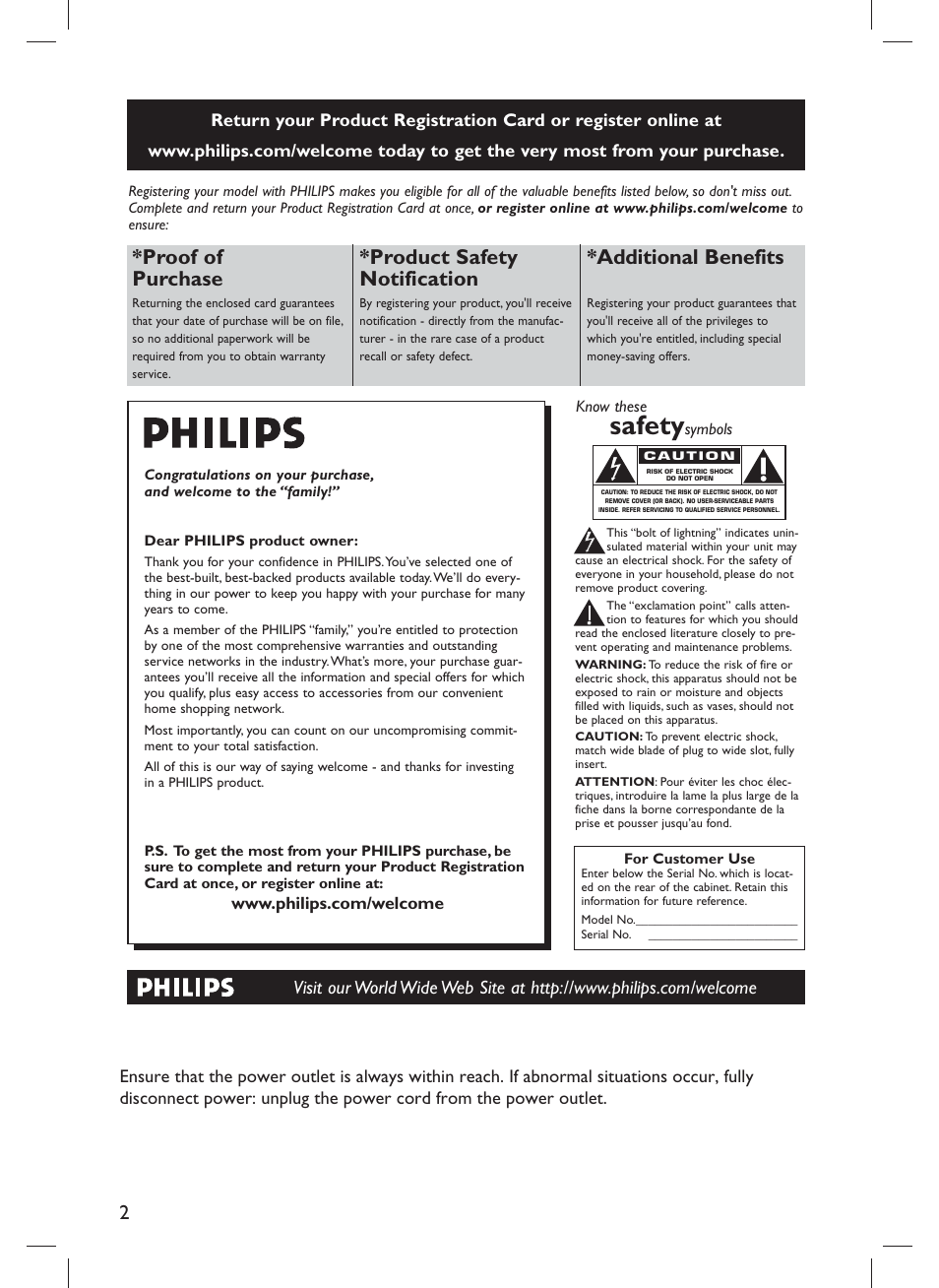 Safety, Proof of purchase, Product safety notification | Additional benefits | Philips DVP1013-F7E User Manual | Page 2 / 42