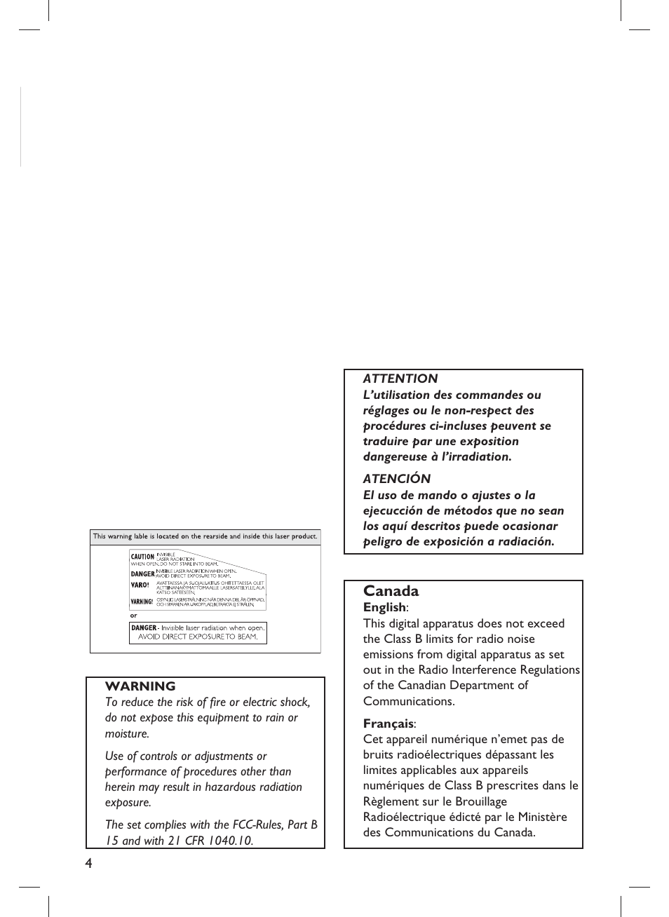 Canada | Philips DVP1013-F7E User Manual | Page 4 / 42