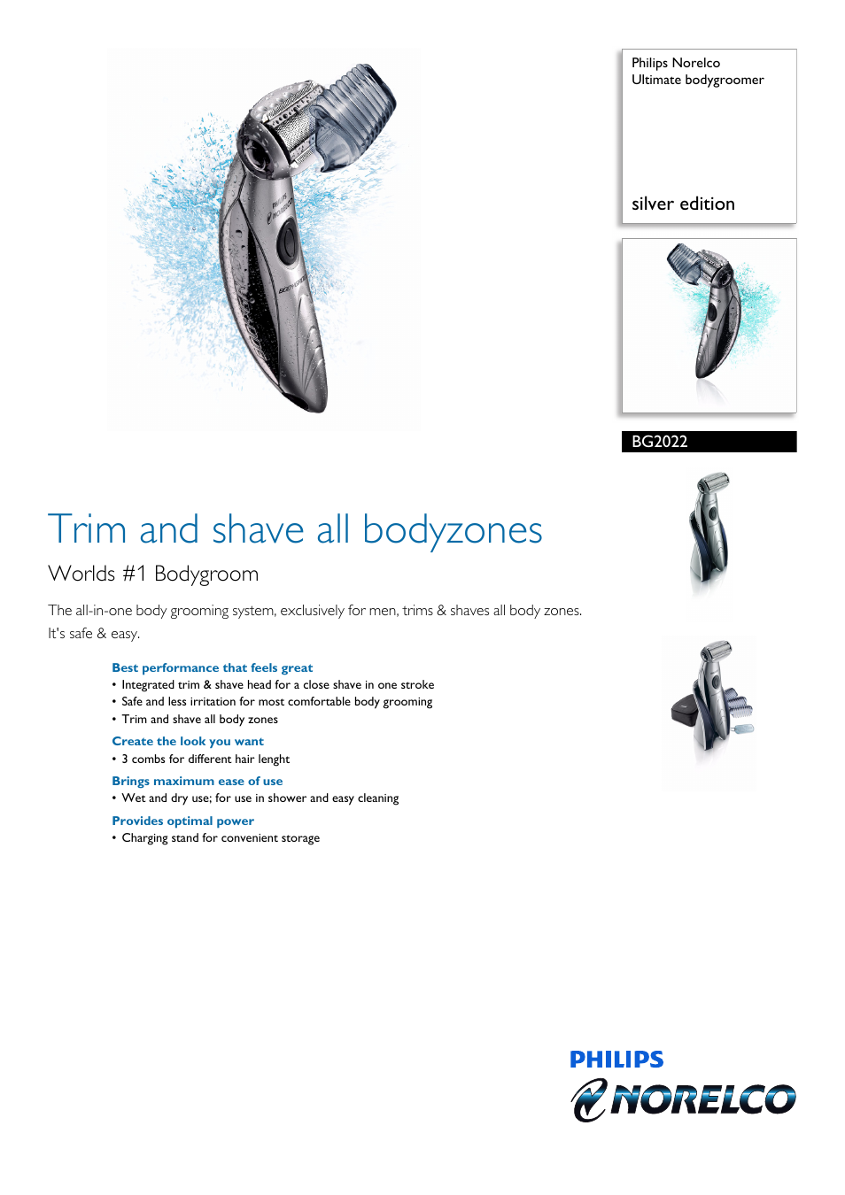 Philips Norelco Ultimate bodygroomer BG2022 silver edition User Manual | 2 pages