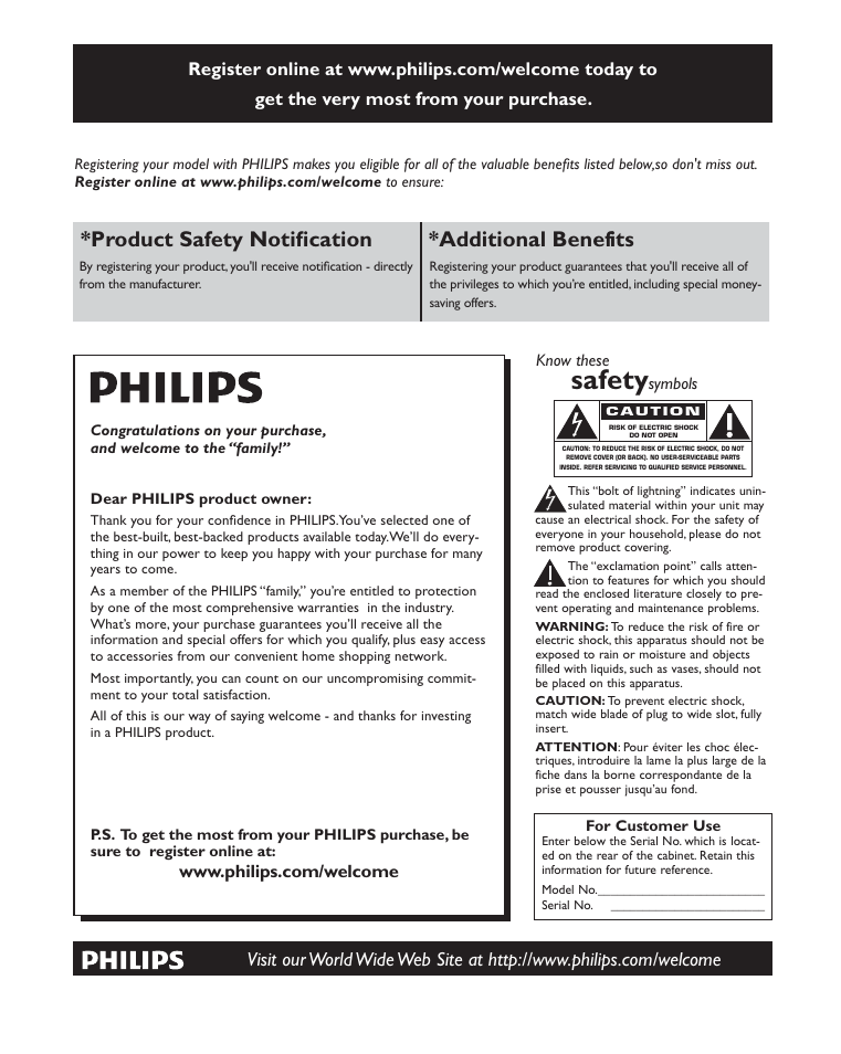 Safety, 3urgxfw 6dihw\ 1rwlàfdwlrq *additional benefits | Philips AJ3270D-17 User Manual | Page 26 / 28