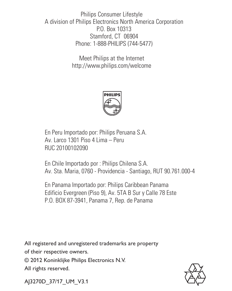 Philips AJ3270D-17 User Manual | Page 28 / 28