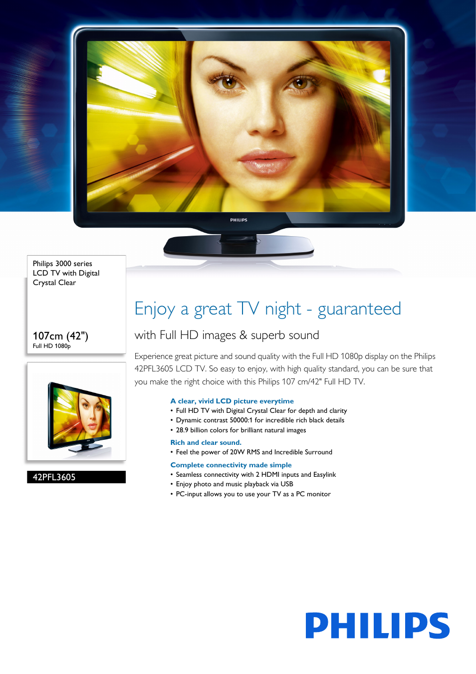 Philips 42PFL3605-12 User Manual | 3 pages