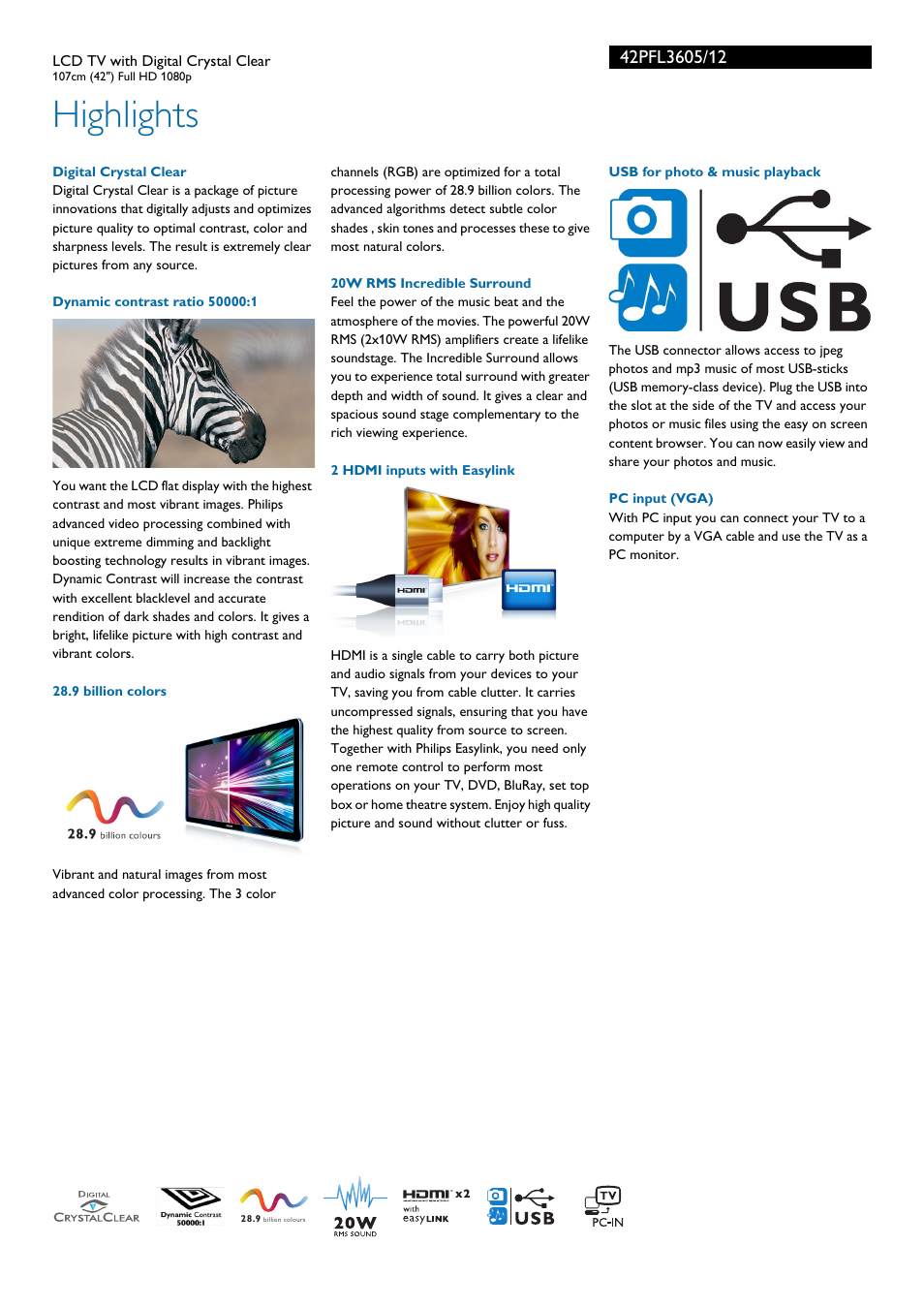 Highlights | Philips 42PFL3605-12 User Manual | Page 2 / 3